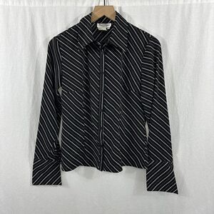 Fred David Y2K Black Striped Flared Cuff Button Up Career Top Womens Size S